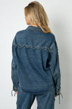 Stylish All-Fit Denim Jacket in Blue and Beige