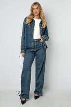 Stylish All-Fit Denim Jacket in Blue and Beige