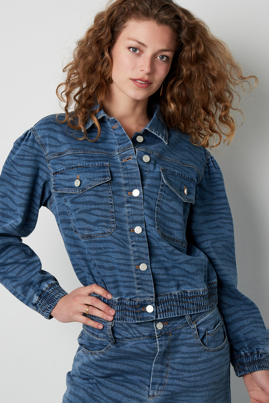 Célina Denim Jasje met Zebraprint