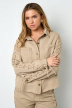 Stylish All-Fit Denim Jacket in Blue and Beige